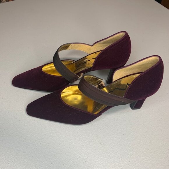 Vintage Nina Purple Velvet & Gold Dark Romance Goth Heels Made in Spain - Size 6 - Picture 3 of 10